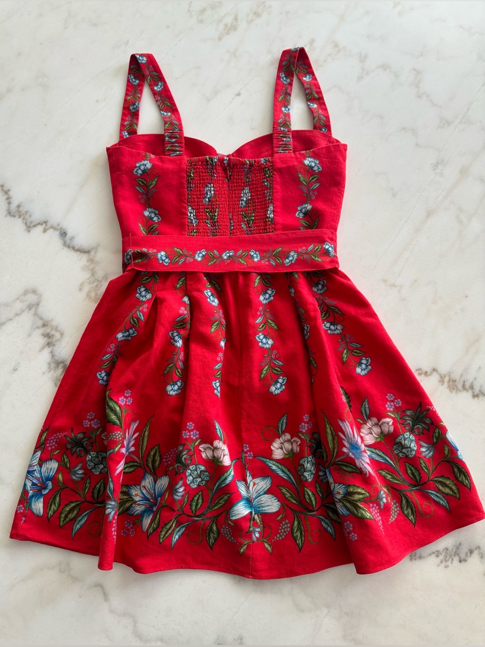 NWOT Farm Rio Red Sweet Bloom Bouquet Mini Dress with Beaded Tie Waist - Picture 4 of 7